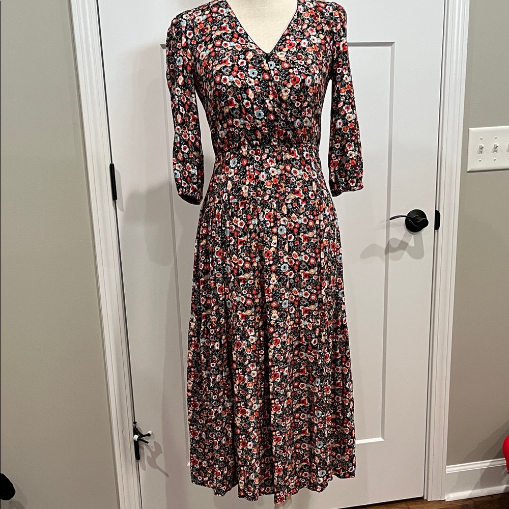 Blue Rain Floral Long Sleeve Dress